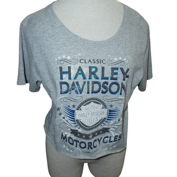 Harley Davidson Cropped Cut T-Shirt Black Short Sleeve Women’s Small/Medium - Picture 2 of 8